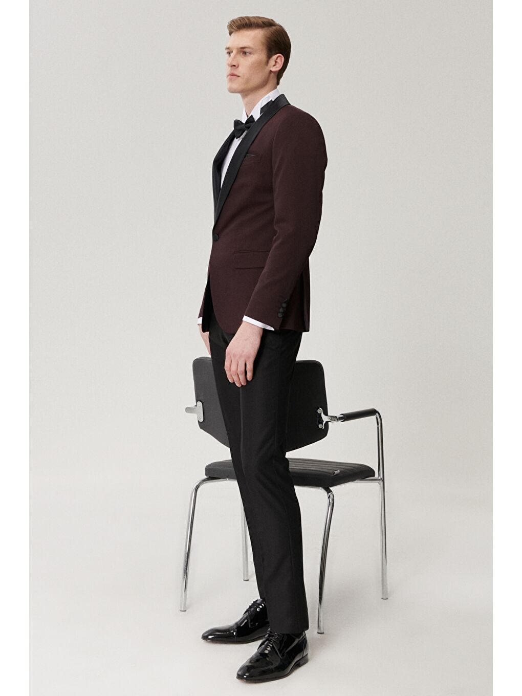 Erkek Bordo-Siyah Ekstra Slim Fit Desenli Smokin Damatlık-6