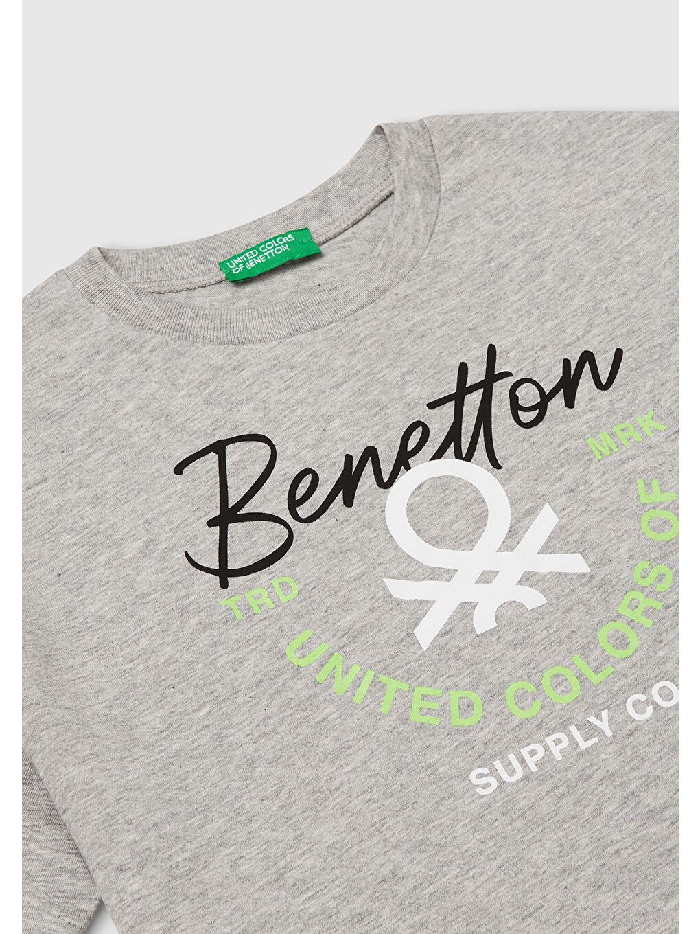 Erkek Çocuk Gri Melanj Benetton Logo Baskılı T-Shirt-2