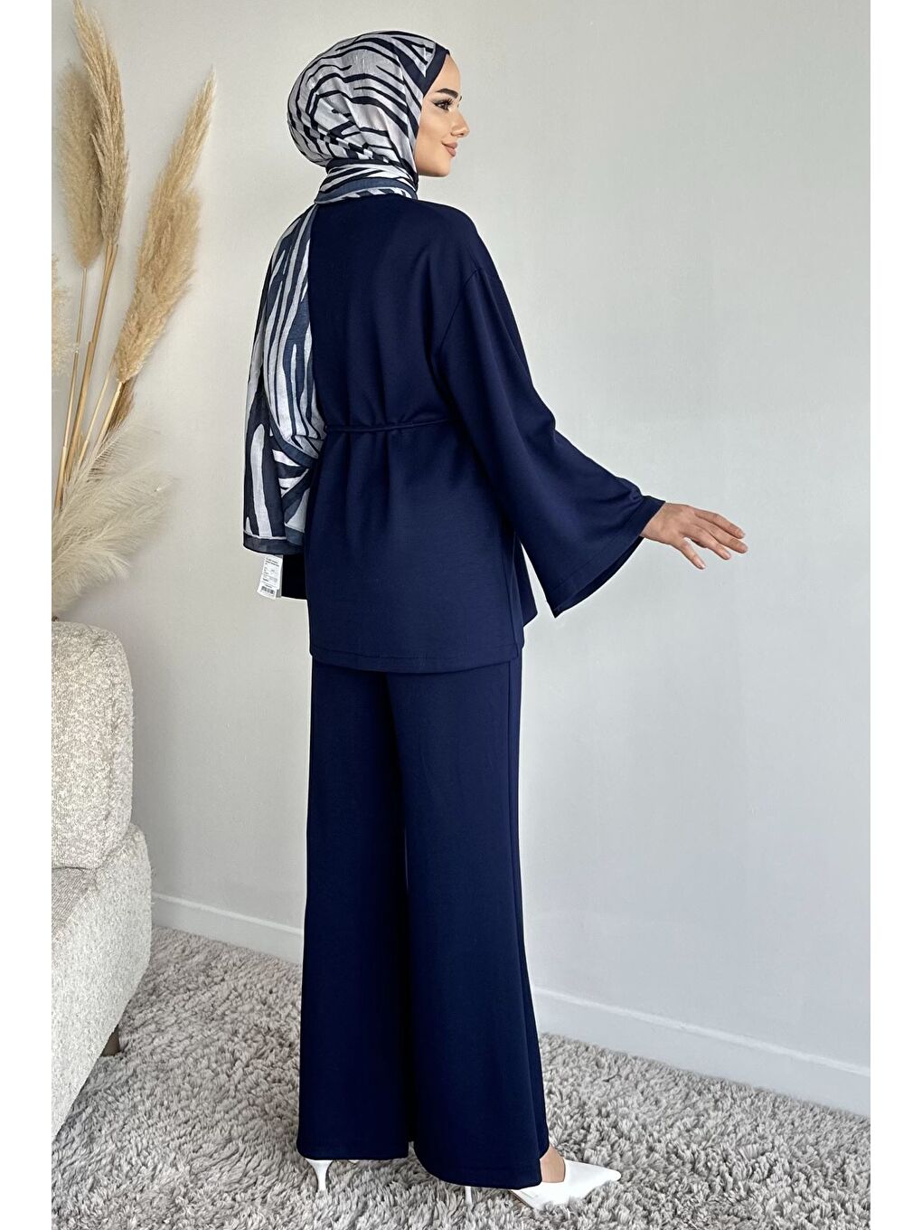 Lacivert Amblem Detaylı Tunik Bel Lastikli Pantolon Tesettür İkili Takım-7