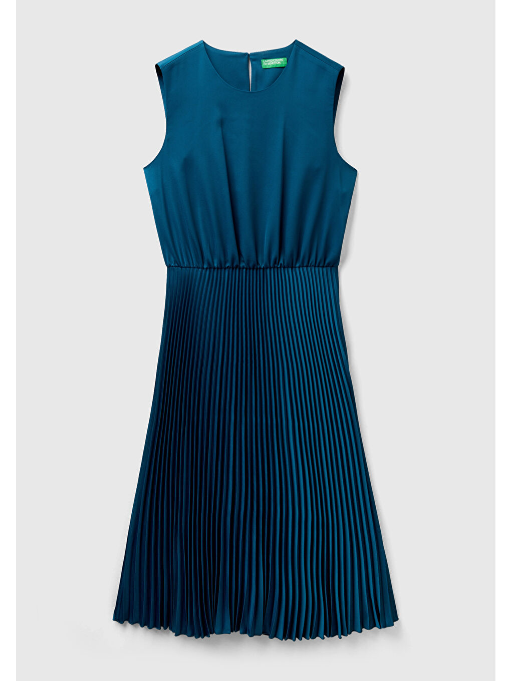 Kadın Petrol Mavisi Önü Detaylı Sıfır Kol Bisiklet Yaka Uzun Elbise-1