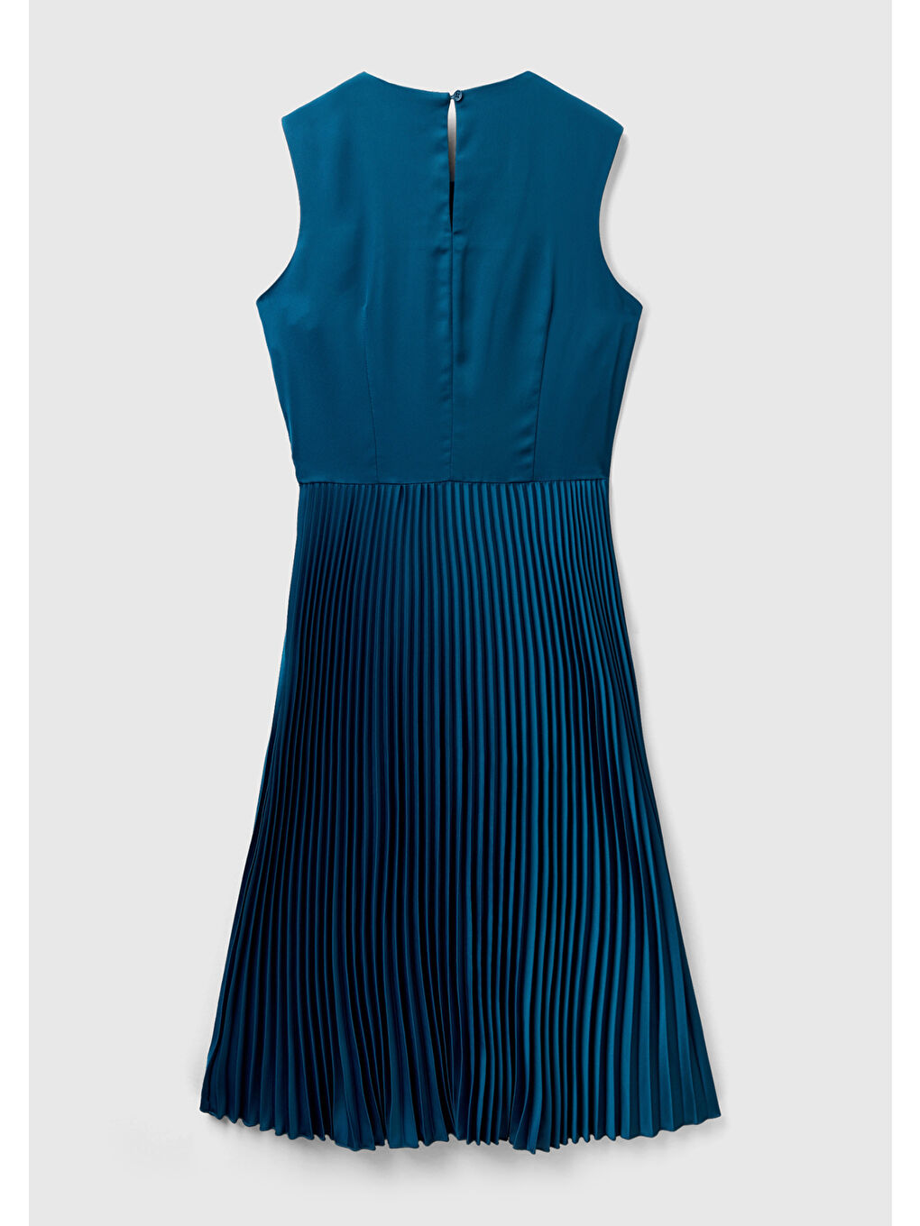 Kadın Petrol Mavisi Önü Detaylı Sıfır Kol Bisiklet Yaka Uzun Elbise-3