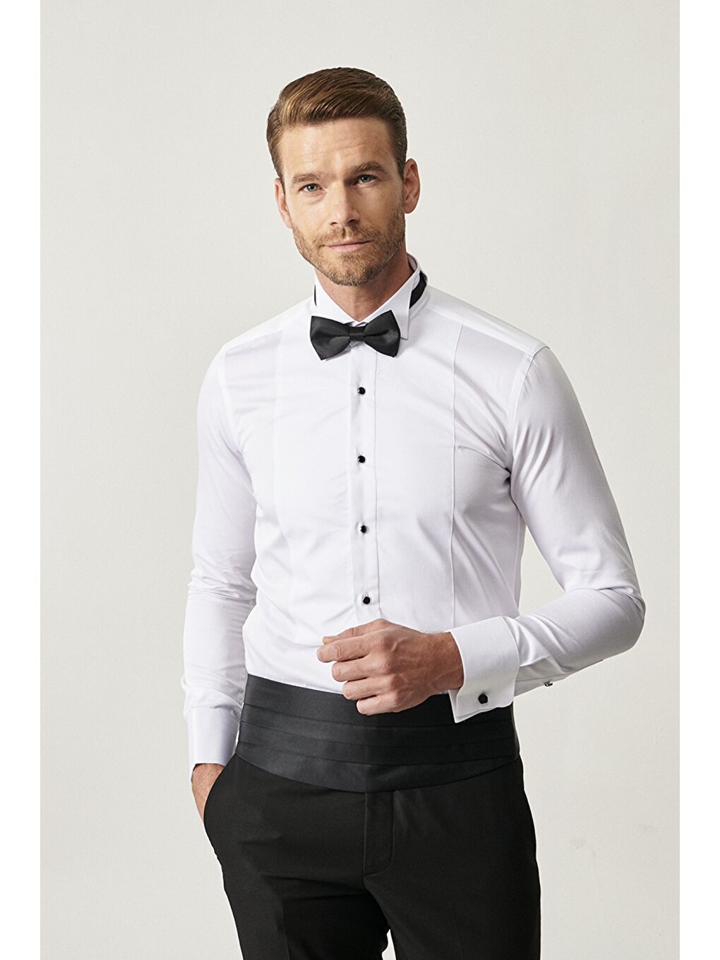 Erkek Beyaz Beyaz Damatlık Ata Yaka Tailored Slim Fit Gömlek