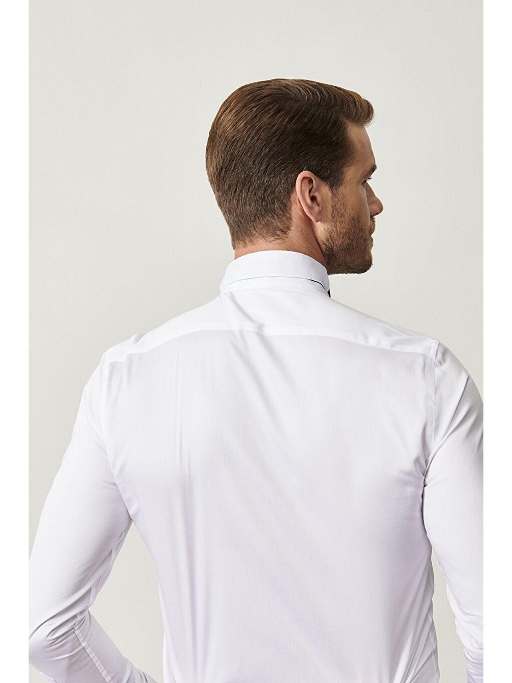 Erkek Beyaz Beyaz Damatlık Ata Yaka Tailored Slim Fit Gömlek-1