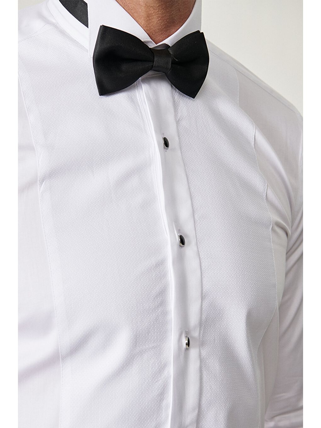 Erkek Beyaz Beyaz Damatlık Ata Yaka Tailored Slim Fit Gömlek-2