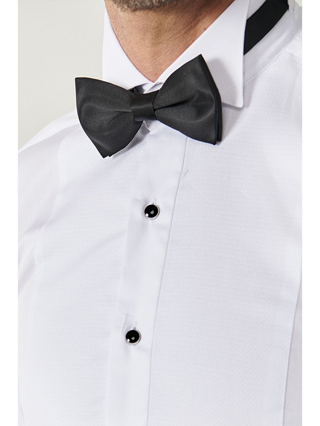Erkek Beyaz Beyaz Damatlık Ata Yaka Tailored Slim Fit Gömlek-3