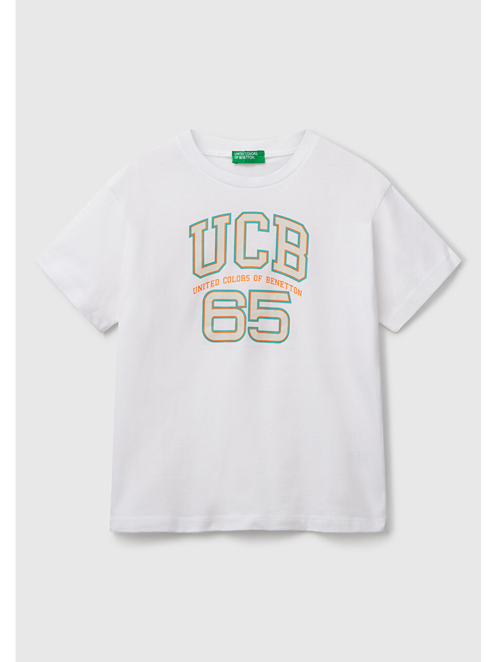 Erkek Çocuk Beyaz Benetton Logo Baskılı T-Shirt