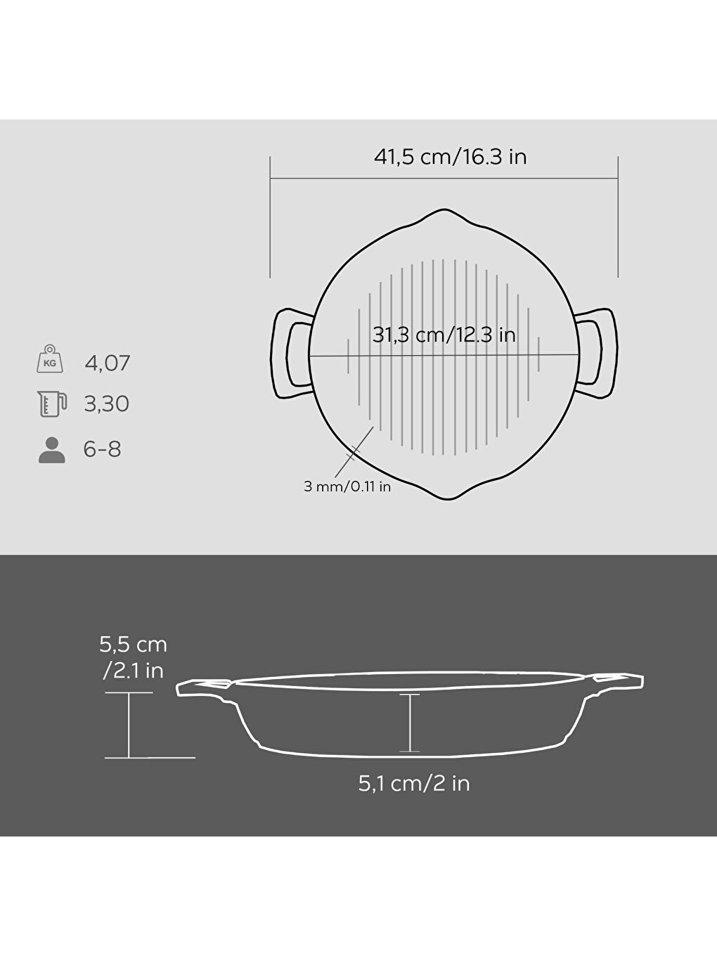 LAVA Siyah Yuvarlak Izgara Tavası Döküm Demir Yekpare Çift Kulplu Çap(Ø)32cm. - 4