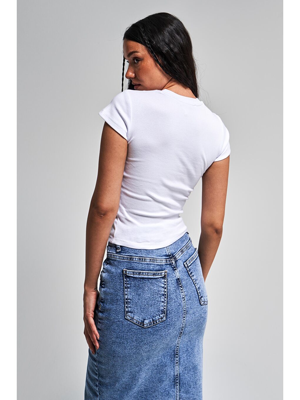 Kadın Beyaz Renk s5-2 Süper Esnek Kumaş %100 Pamuk Bisiklet Yaka Basic Body-2