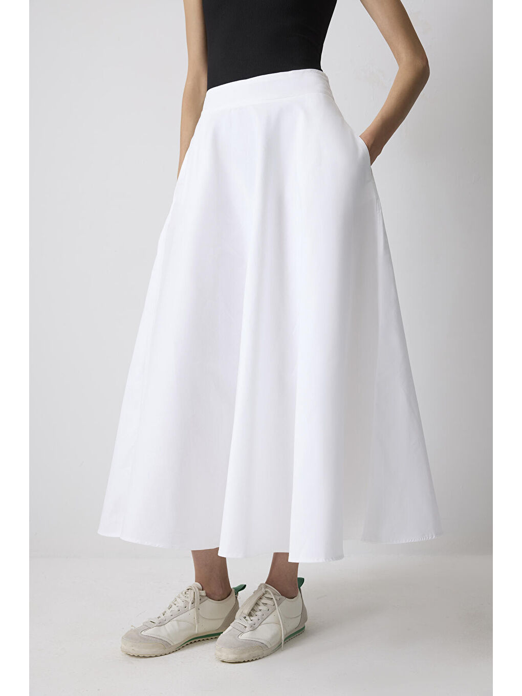 Ekru A Kesim Gabardin Etek-1