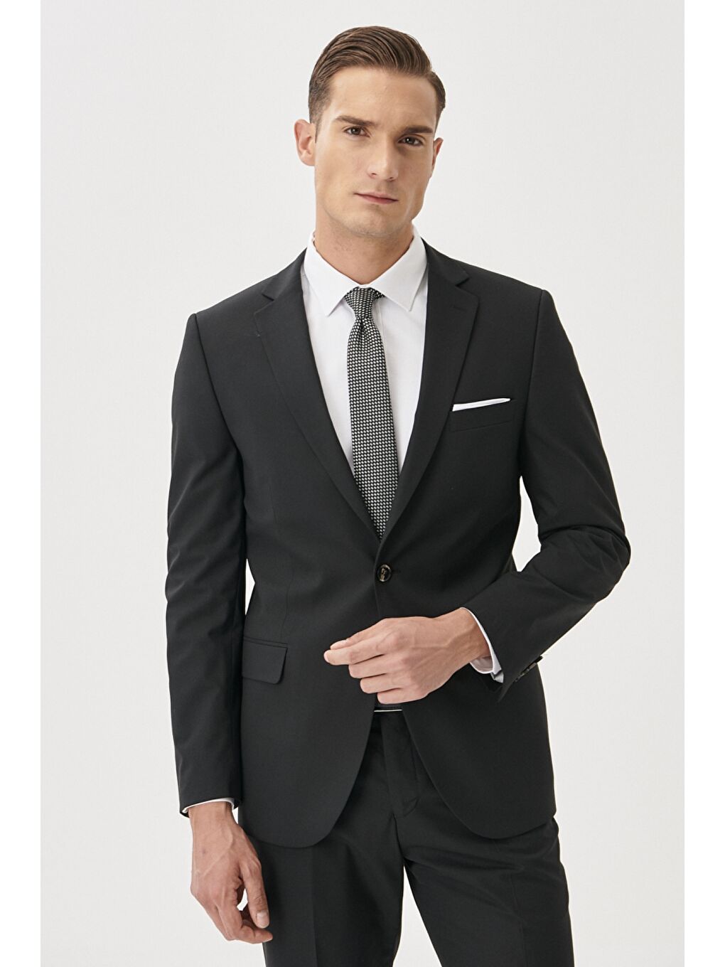 Erkek Siyah Slim Fit Dar Kesim Mono Yaka Takım Elbise