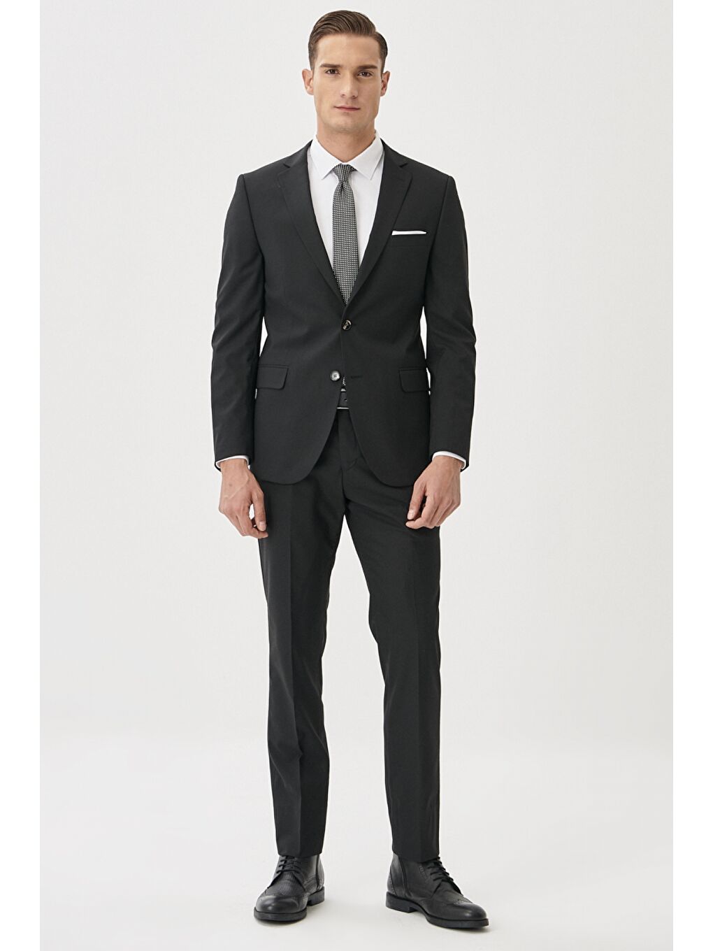 Erkek Siyah Slim Fit Dar Kesim Mono Yaka Takım Elbise-1