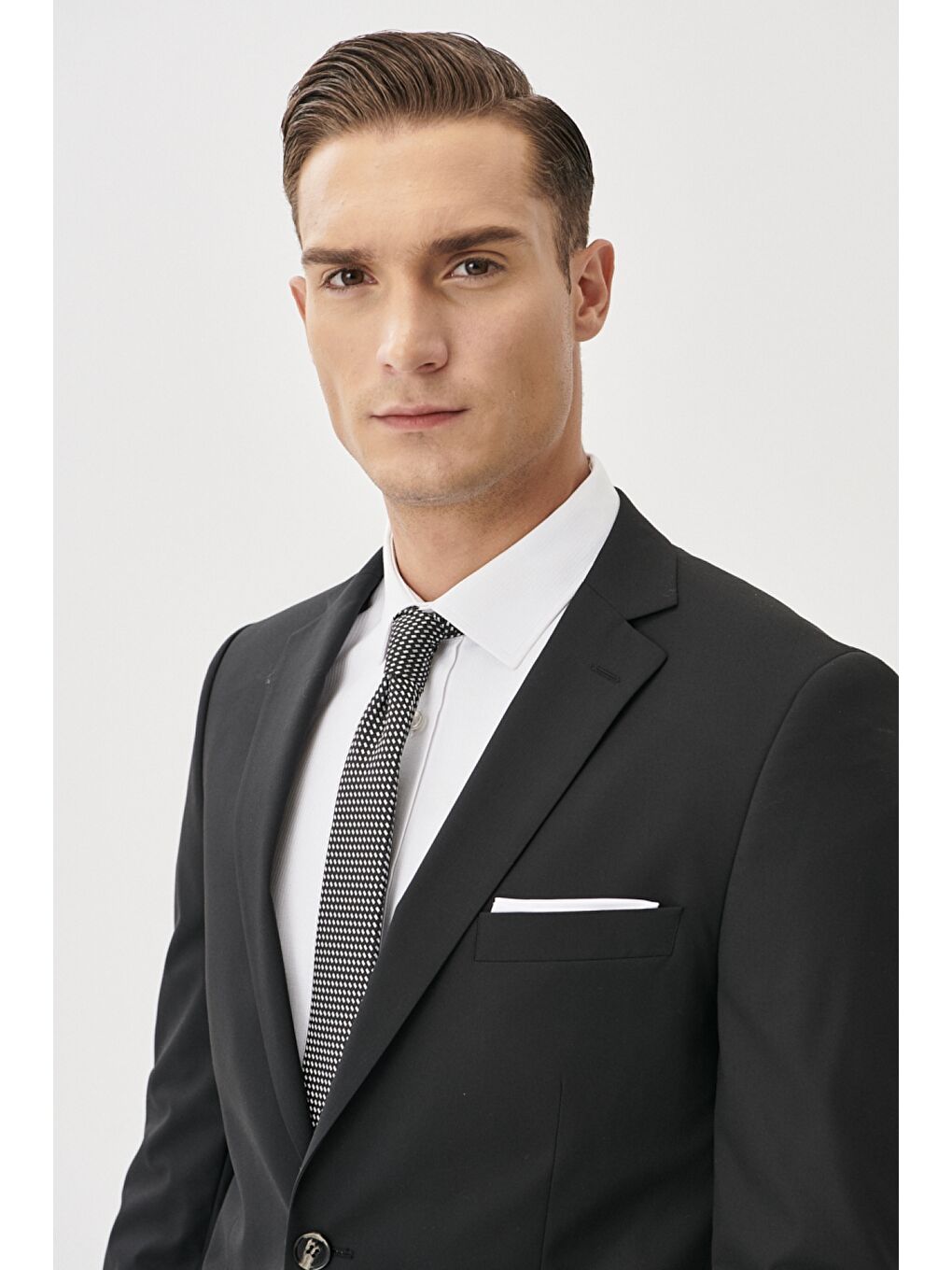 Erkek Siyah Slim Fit Dar Kesim Mono Yaka Takım Elbise-2