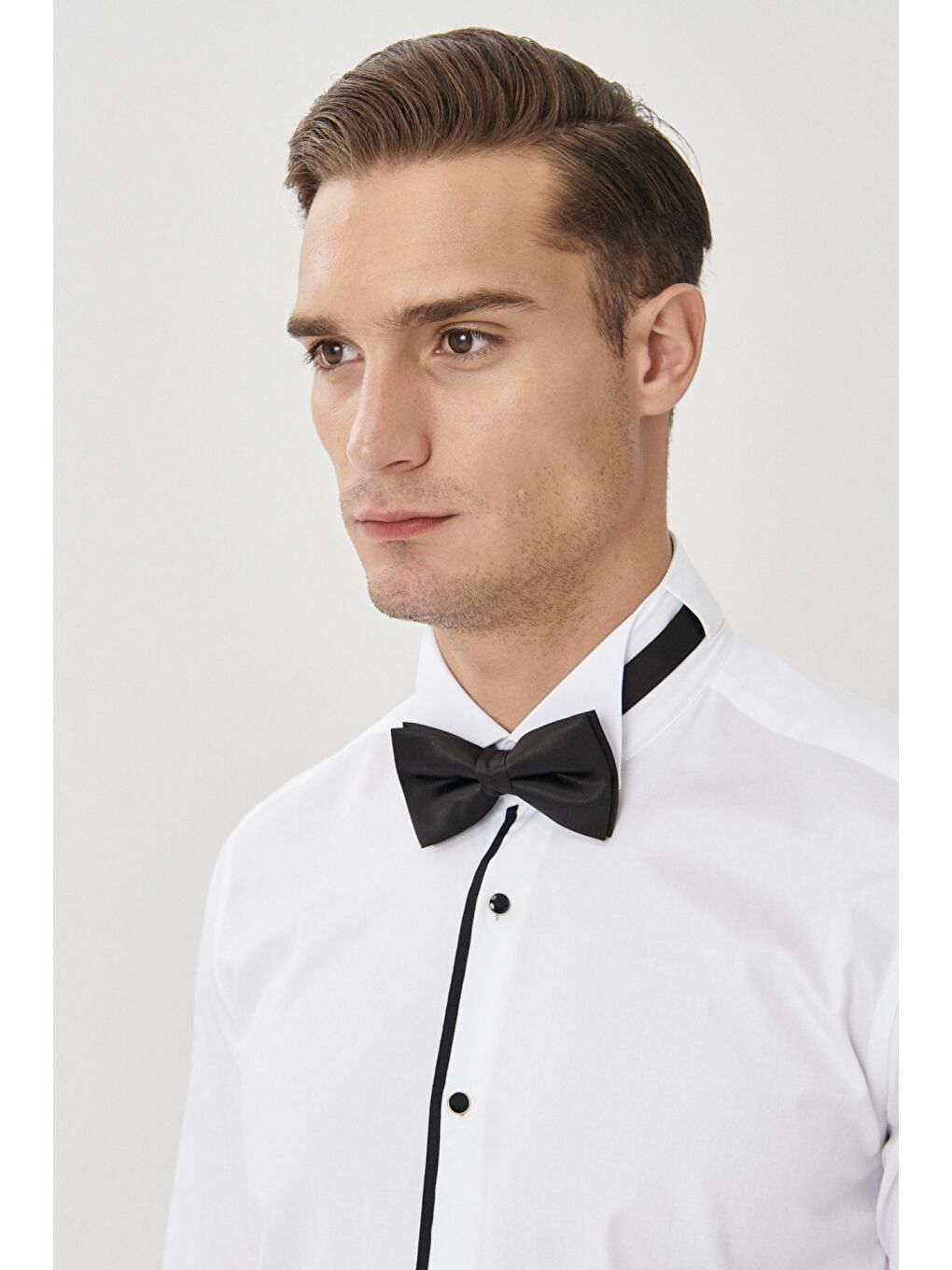 Erkek Beyaz-Siyah Damatlık Ata Yaka Tailored Slim Fit Gömlek-2