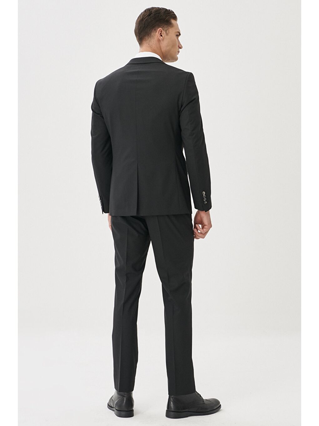 Erkek Siyah Slim Fit Dar Kesim Mono Yaka Takım Elbise-5