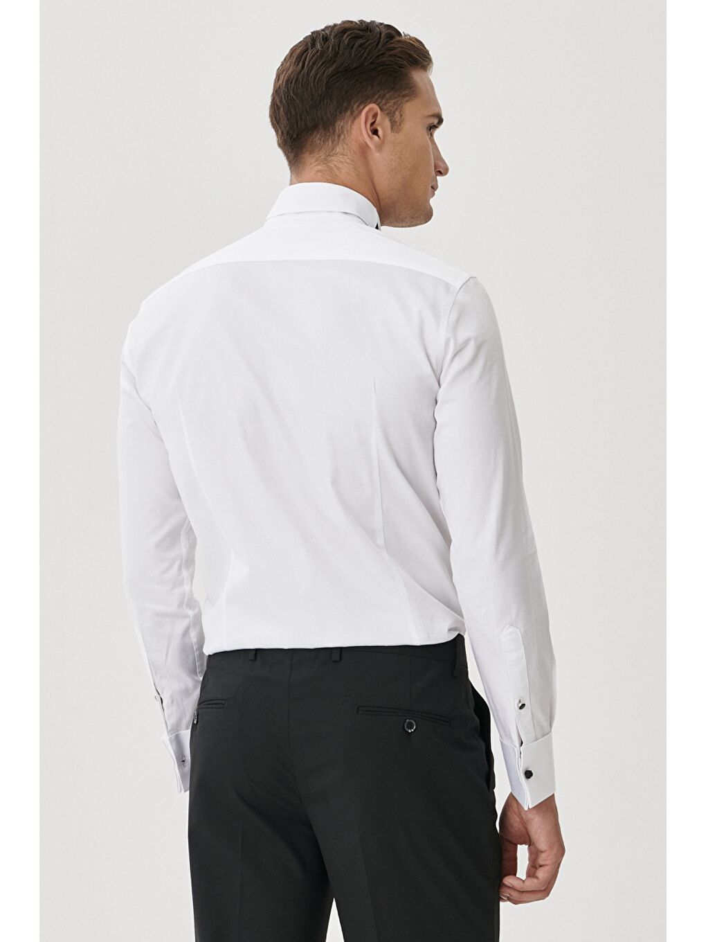 Erkek Beyaz-Siyah Damatlık Ata Yaka Tailored Slim Fit Gömlek-4