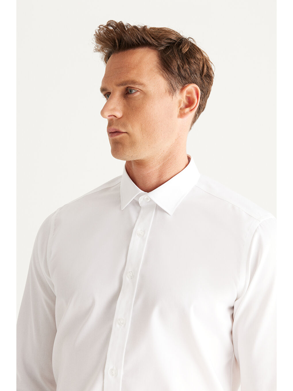 Erkek Beyaz Ütü Gerektirmeyen Non-Iron Taılored Slim Fit Dar Kesim %100 Pamuk Gömlek-2
