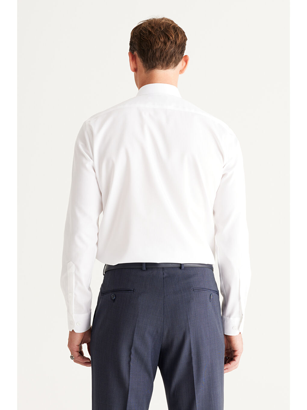 Erkek Beyaz Ütü Gerektirmeyen Non-Iron Taılored Slim Fit Dar Kesim %100 Pamuk Gömlek-5