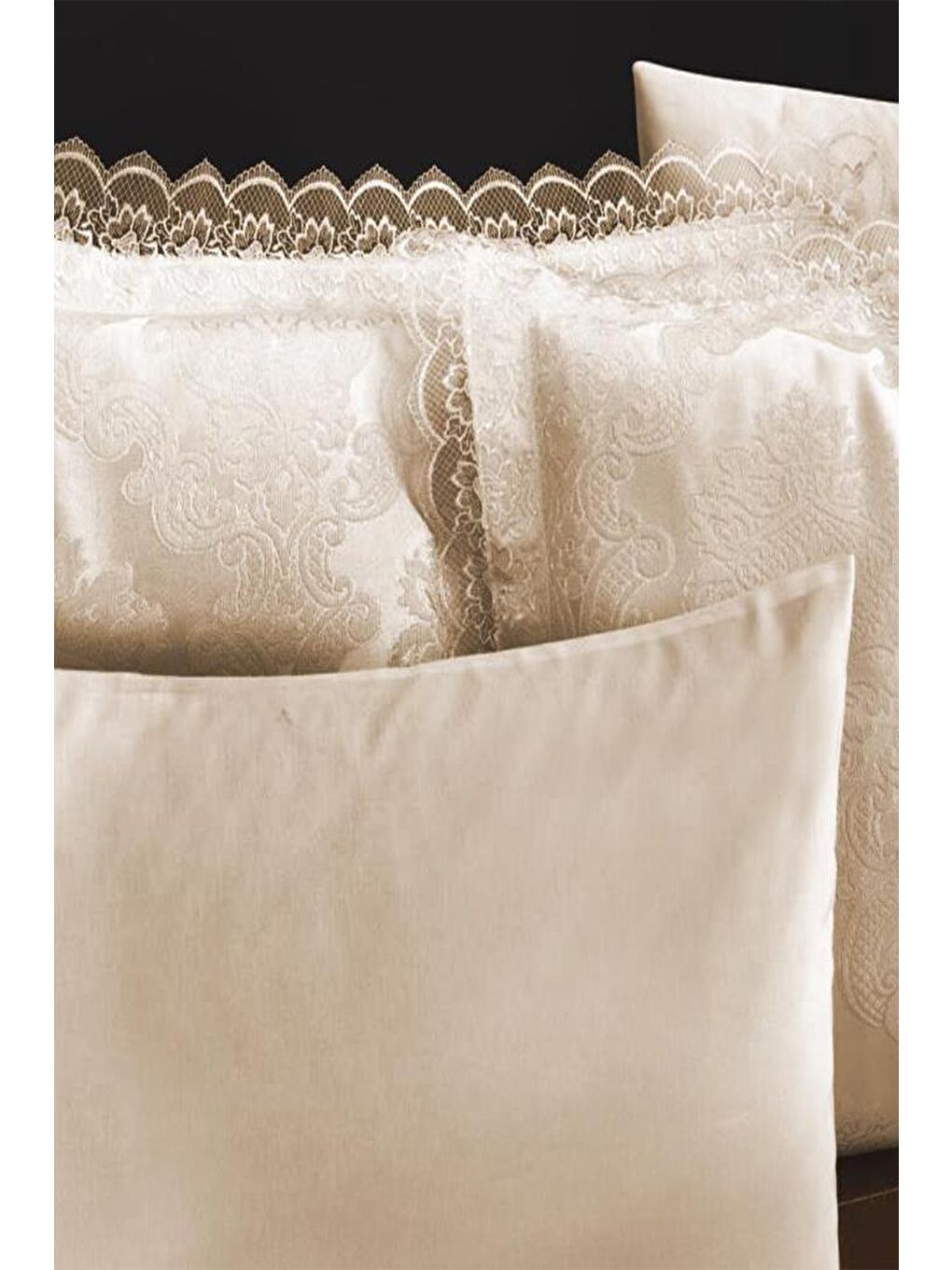 Kahverengi Fransız Dantelli Lalezar Gelin Seti 7 Parça Cappucino-1