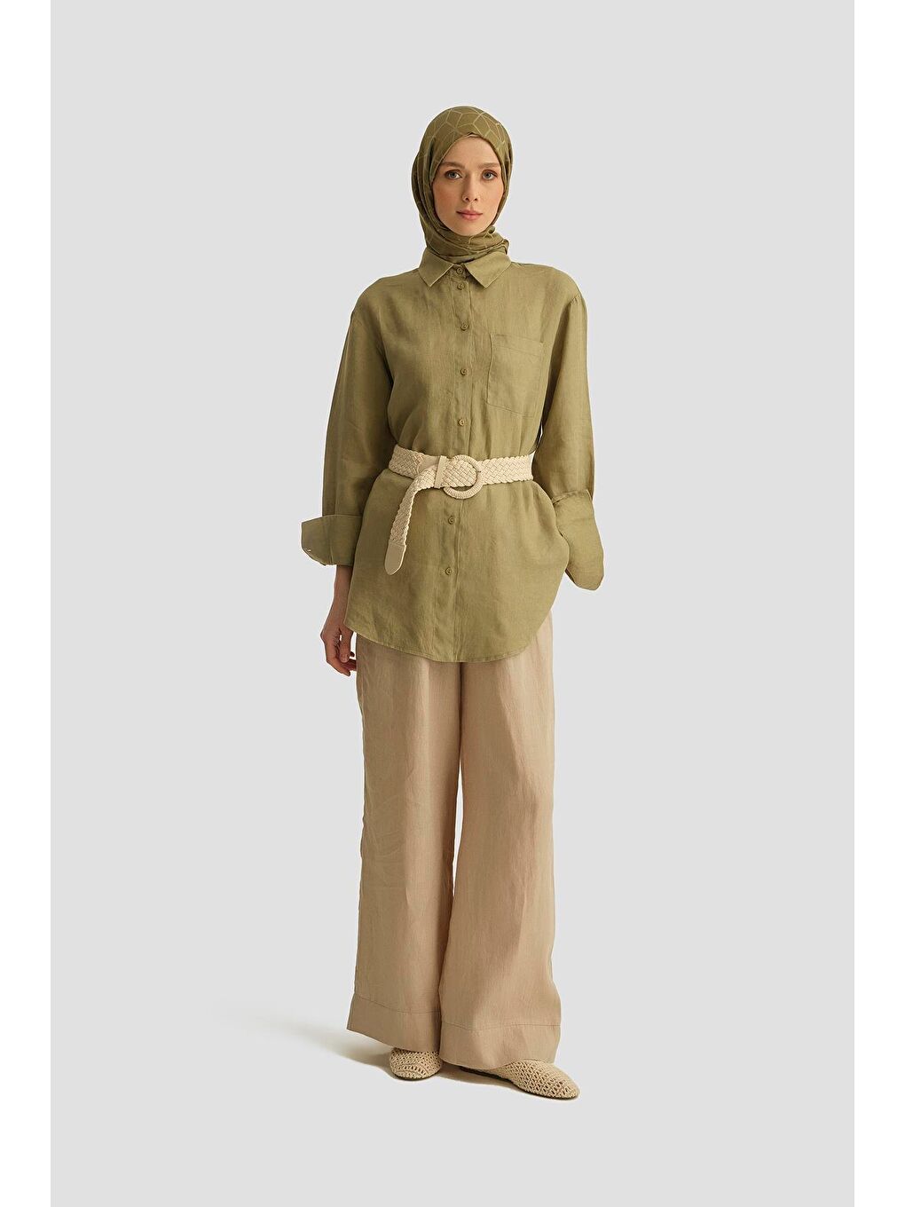 Keten Palazzo Pantolon 25Yd4231-2 Bej