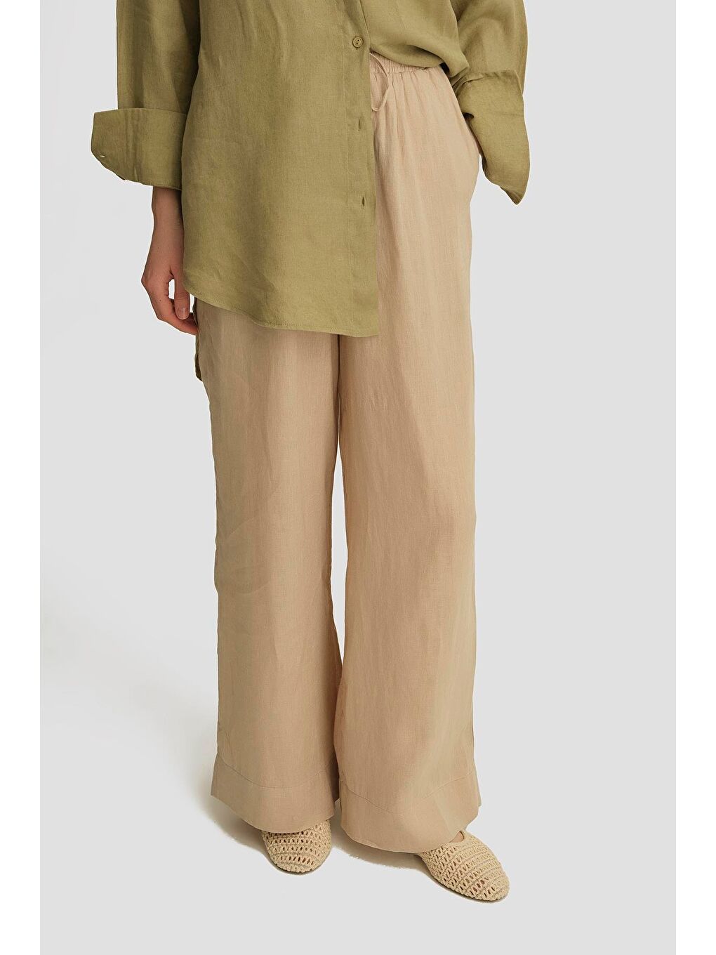 Keten Palazzo Pantolon 25Yd4231-2 Bej-2