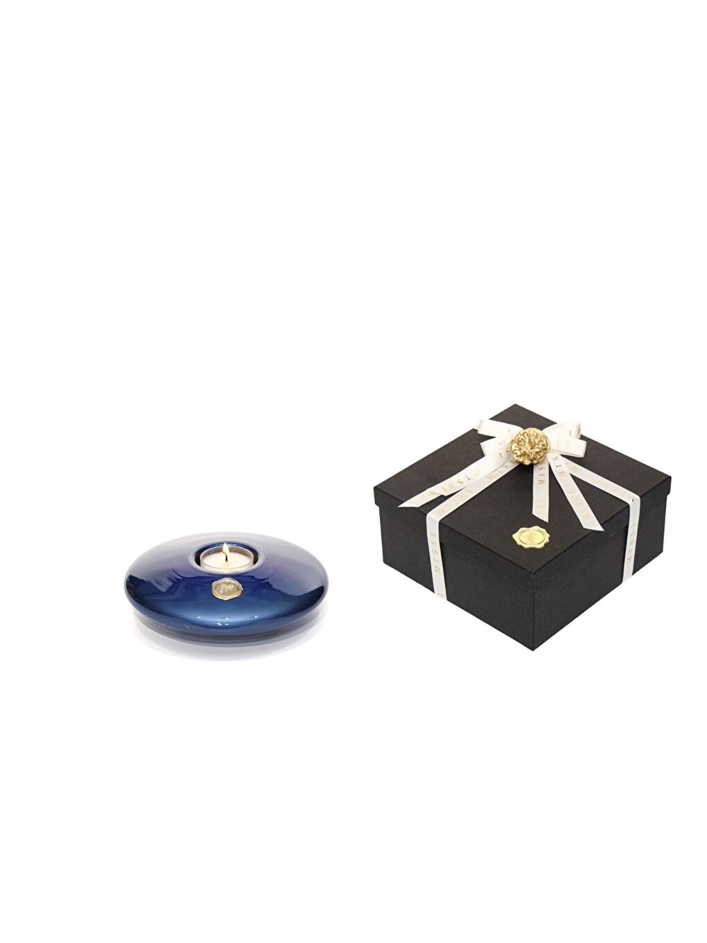 Missi Mavi Golden Glow Cam Mumluk ve Tealight Seti (Dekoratif Sıvama Kutulu)