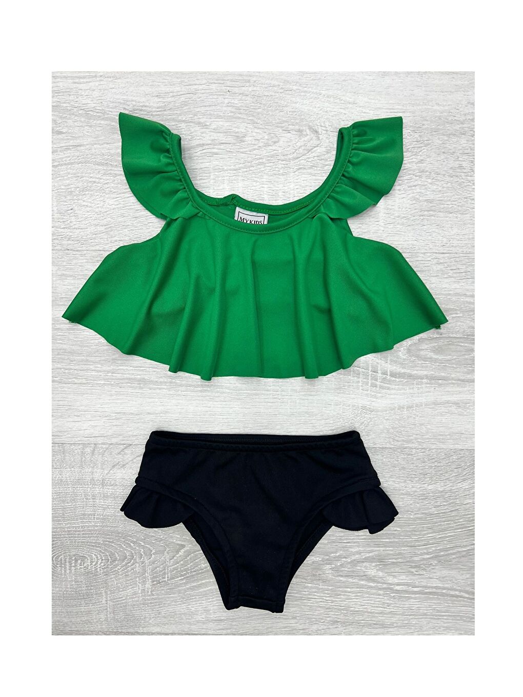 MY KIDS WEAR Yeşil Fırfır Detaylı 2 li Mayo Takım