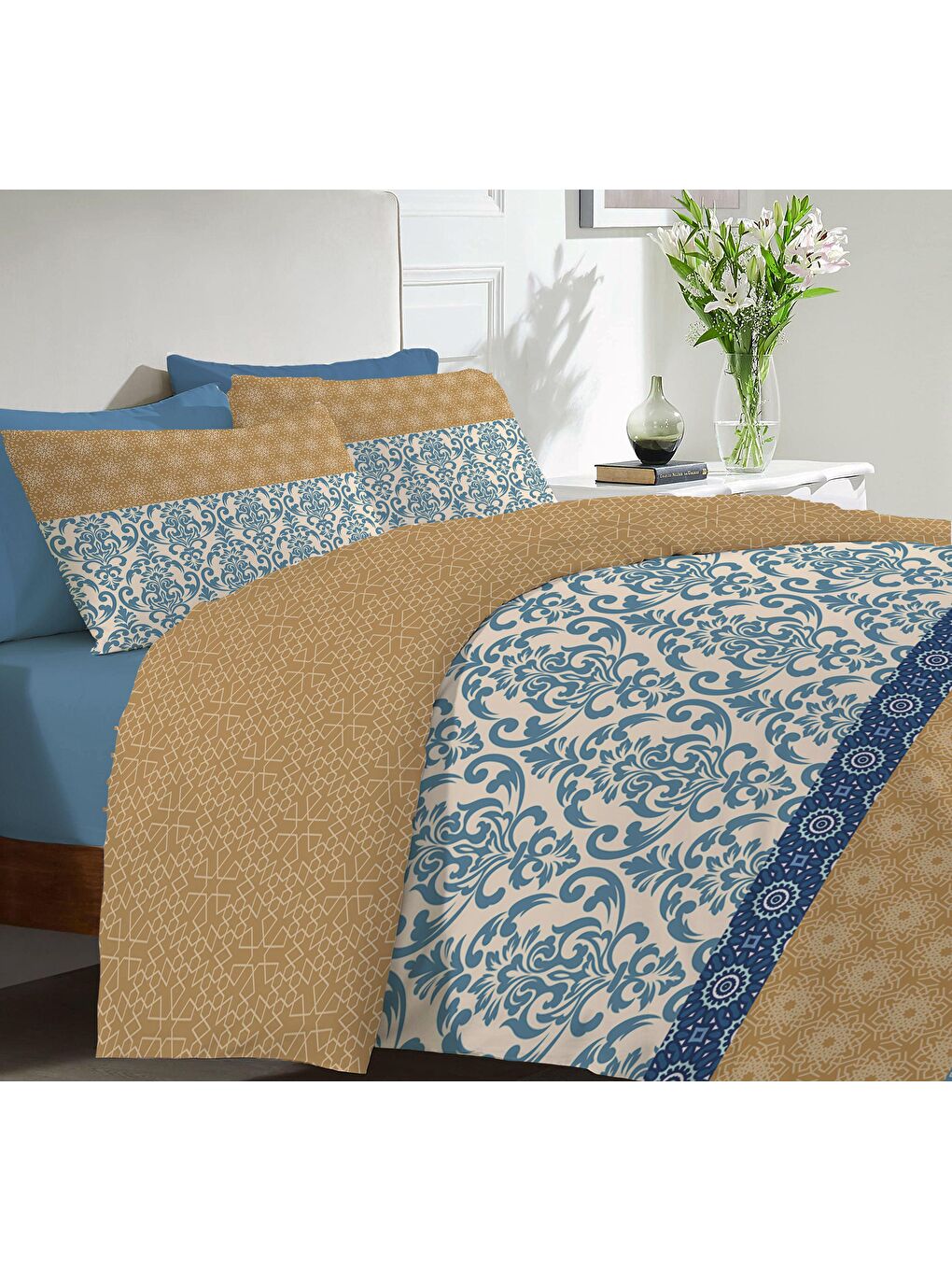 Karışık Baskılı,Desenli Çift Kişilik Nevresim Takımı (ÇARŞAFSIZ) 200x220 cm-2