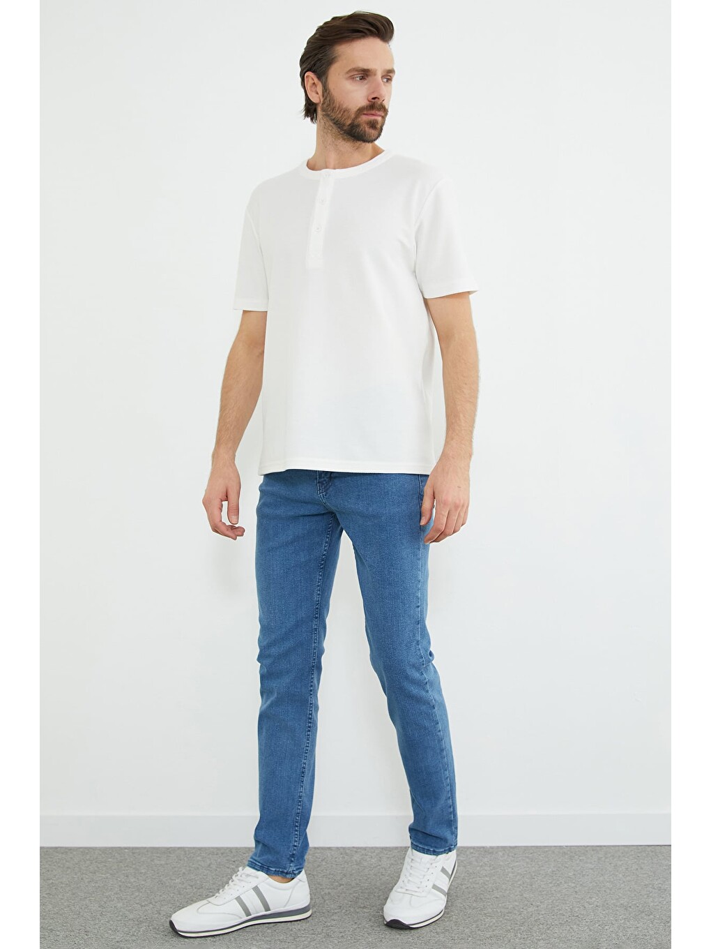 Mavi Fermuarlı Straight Jean Pantolon-2