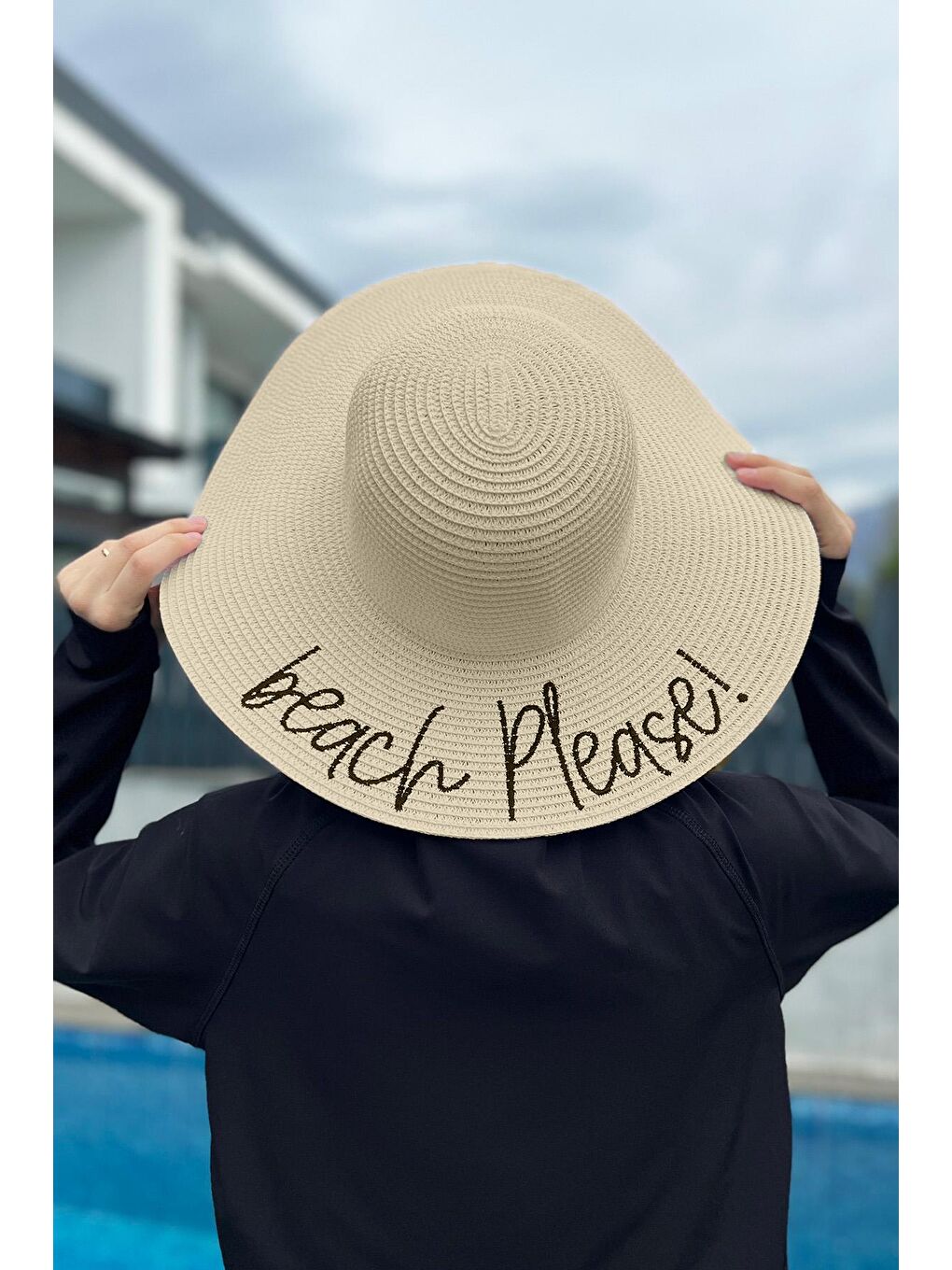 Beach Please Yazılı Hasır Şapka Bej RŞ-60