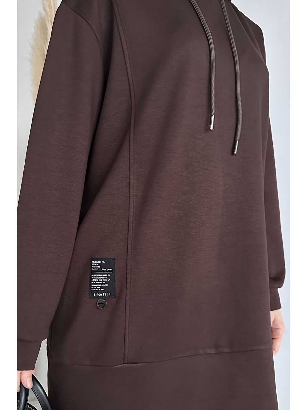 Kahverengi Kapüşonlu Tunik Pantolon Tesettür İkili Takım-6