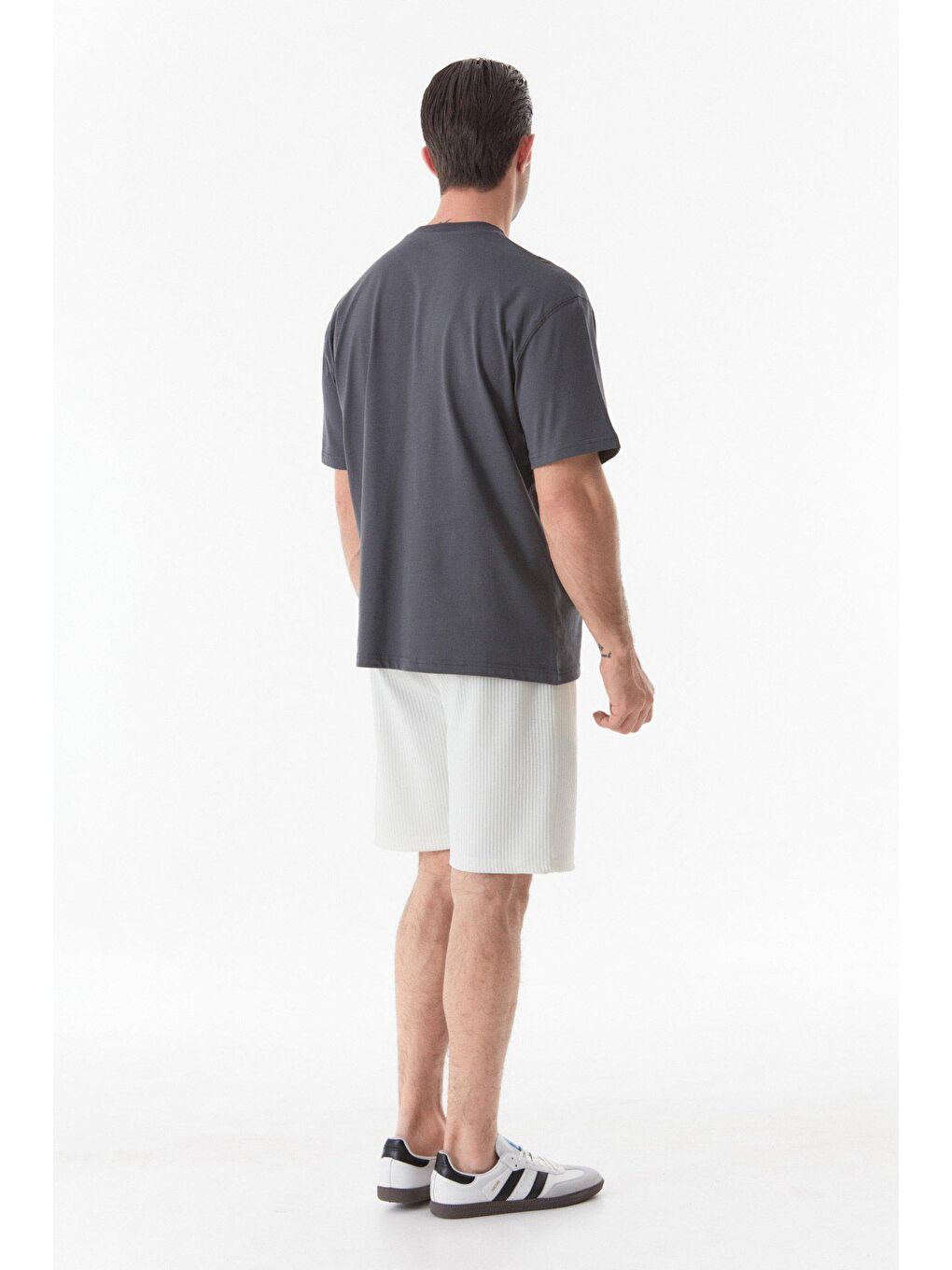 Antrasit Baskılı Bisiklet Yaka Tişört-3