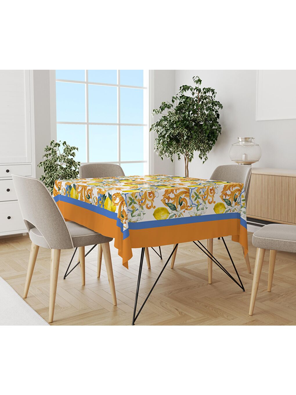 Karışık Limon Desenli Masa Örtüsü Turuncu