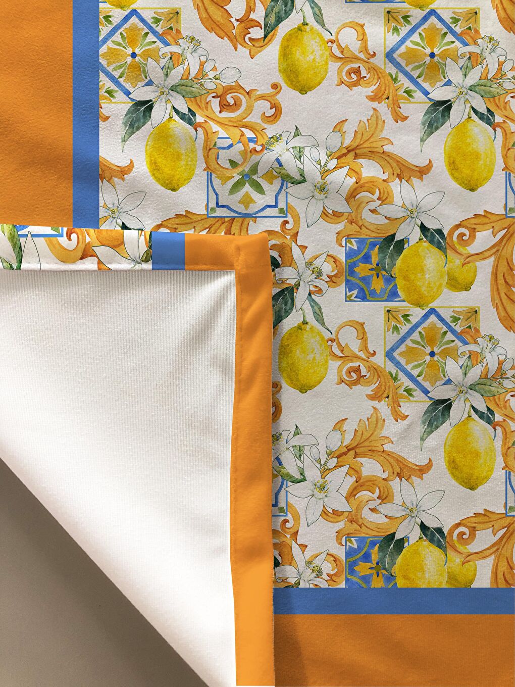 Karışık Limon Desenli Masa Örtüsü Turuncu-1
