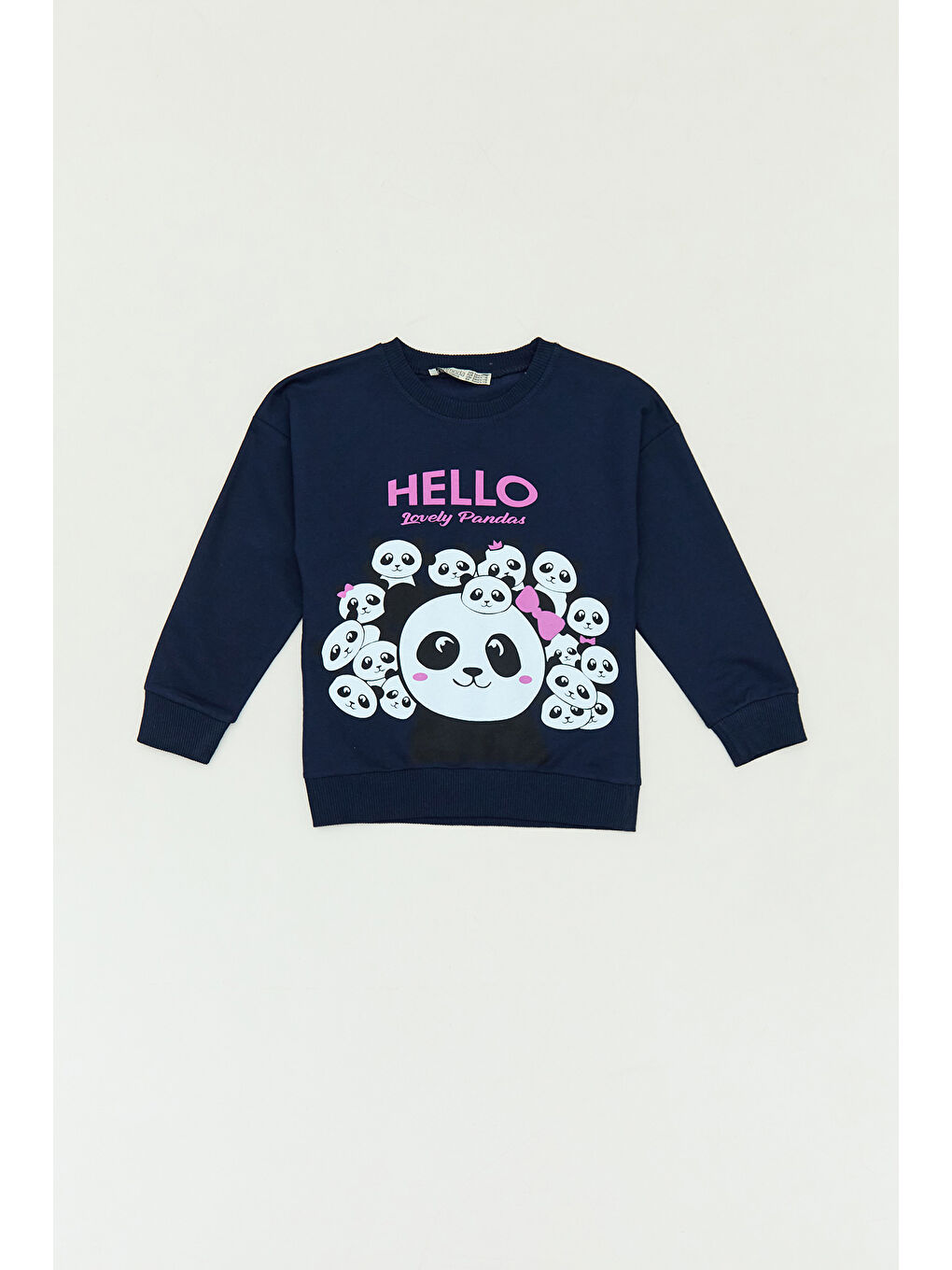 Fullamoda Lacivert Panda Baskılı Bisiklet Yaka Kız Çocuk Sweatshirt