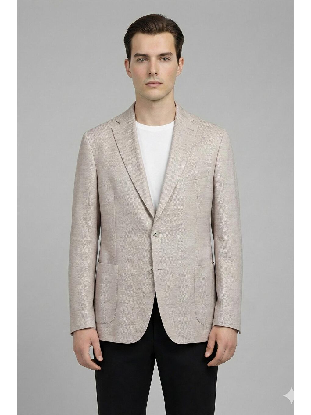 Pembe Erkek Pudra Slim Fit Pamuklu Mono Yaka Torba Cep Casual Ceket