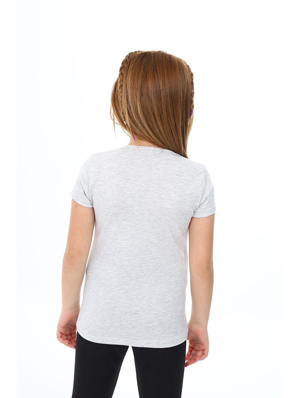 Gri Kız Çocuk Taş Süsleme ve Yazı Baskılı T-Shirt 3-13 Yaş Zu111-1-3