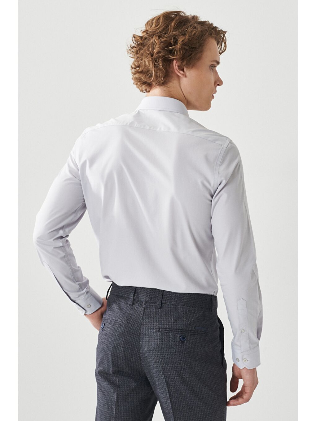 Erkek Gri Kolay Ütülenebilir Slim Fit Dar Kesim Klasik Yaka Gömlek-3