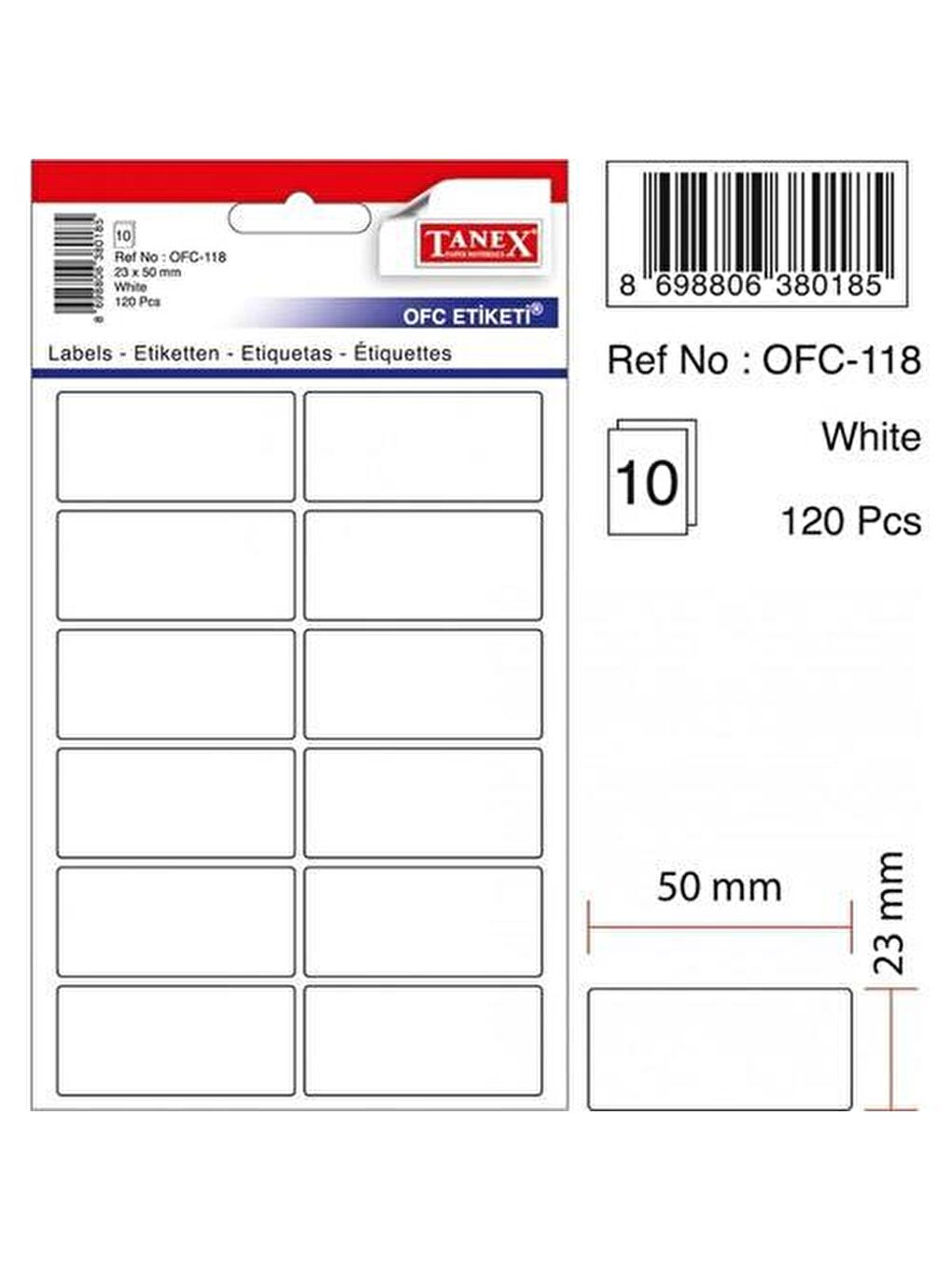 Tanex Ofc-118 Beyaz Ofis Etiketi 23x50 Mm 10 Syf-120 Adt