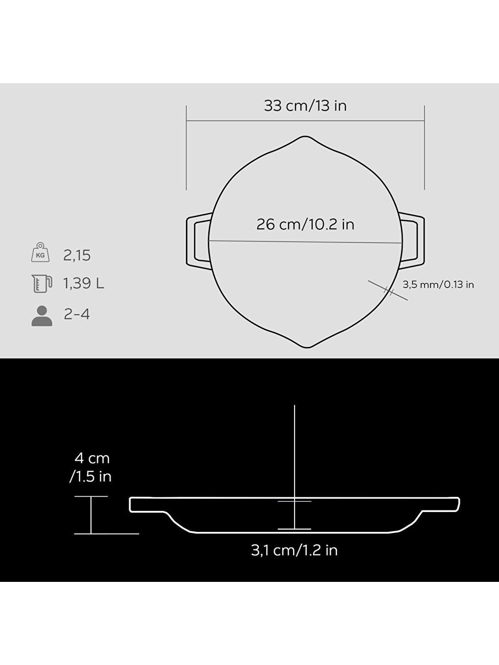 Siyah Yuvarlak Kızartma Tavası Döküm Demir Yekpare Çift Kulplu Çap(Ø)26cm.-4