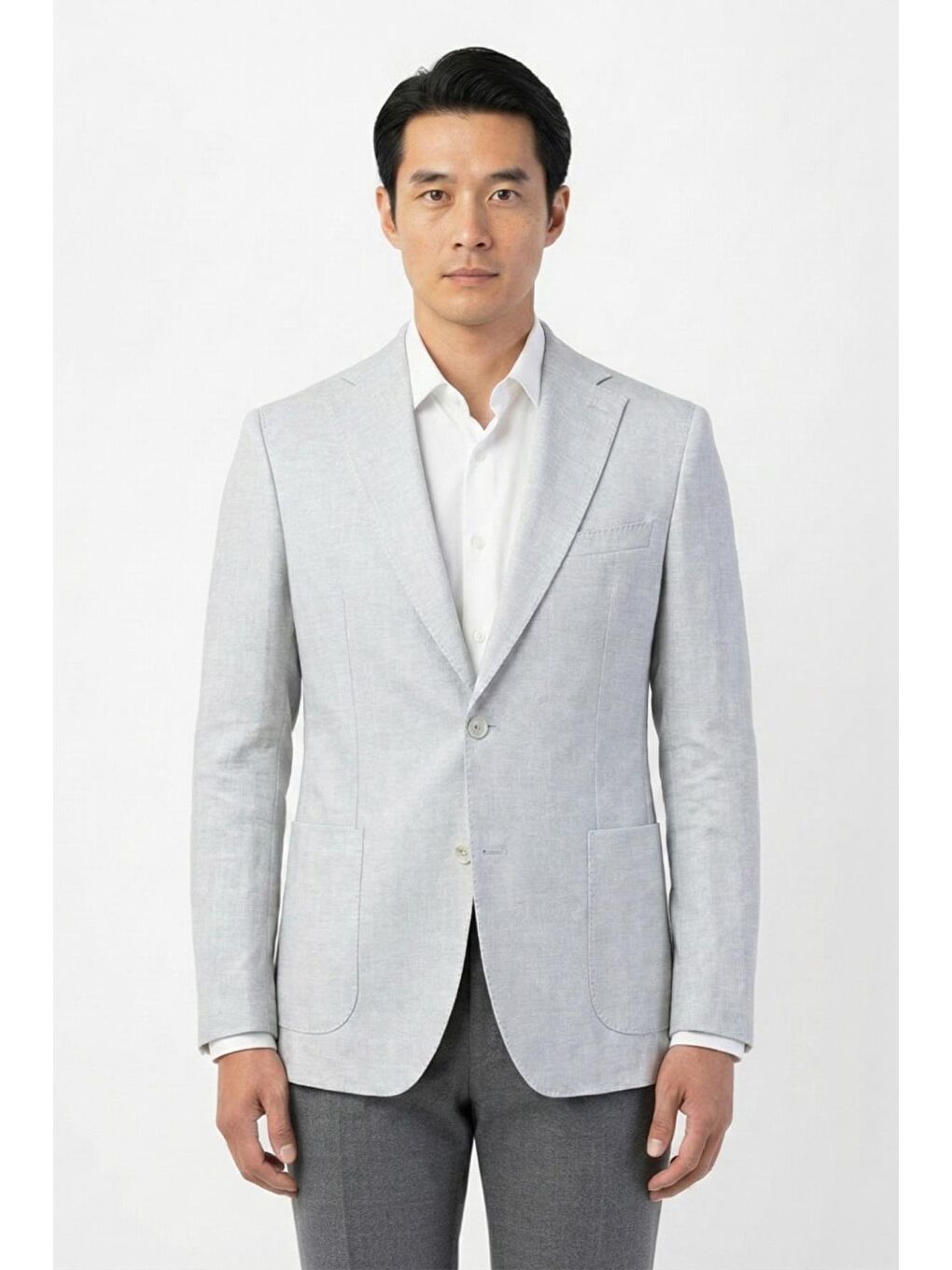 Erkek Gri Pamuk Karışımlı Mono Yaka Slim Fit Ekose Blazer Ceket 6 Drop