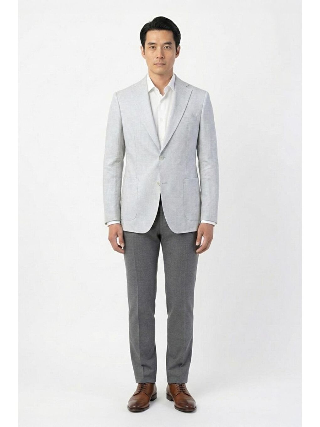 Erkek Gri Pamuk Karışımlı Mono Yaka Slim Fit Ekose Blazer Ceket 6 Drop-1