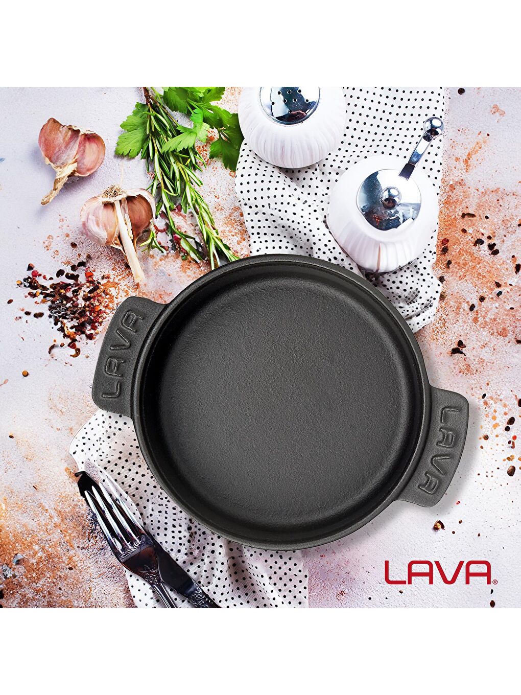 Siyah Yuvarlak Güveç Kabı Döküm Demir Yekpare Çift Kulplu Çap(Ø)14cm.-4