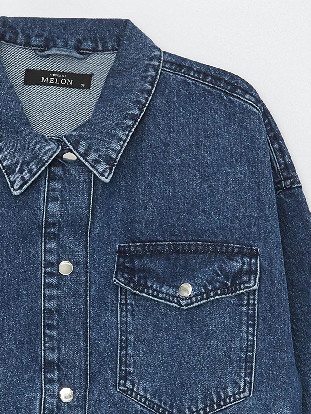 Pieces of Melon Koyu Mavi Cep Detaylı Denim Bomber Ceket - 5