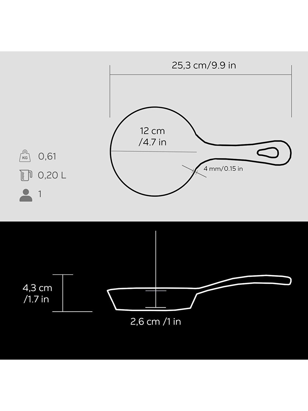 LAVA Siyah Yuvarlak Kızartma Tavası Yekpare Saplı. Çap(Ø)12cm. - 4