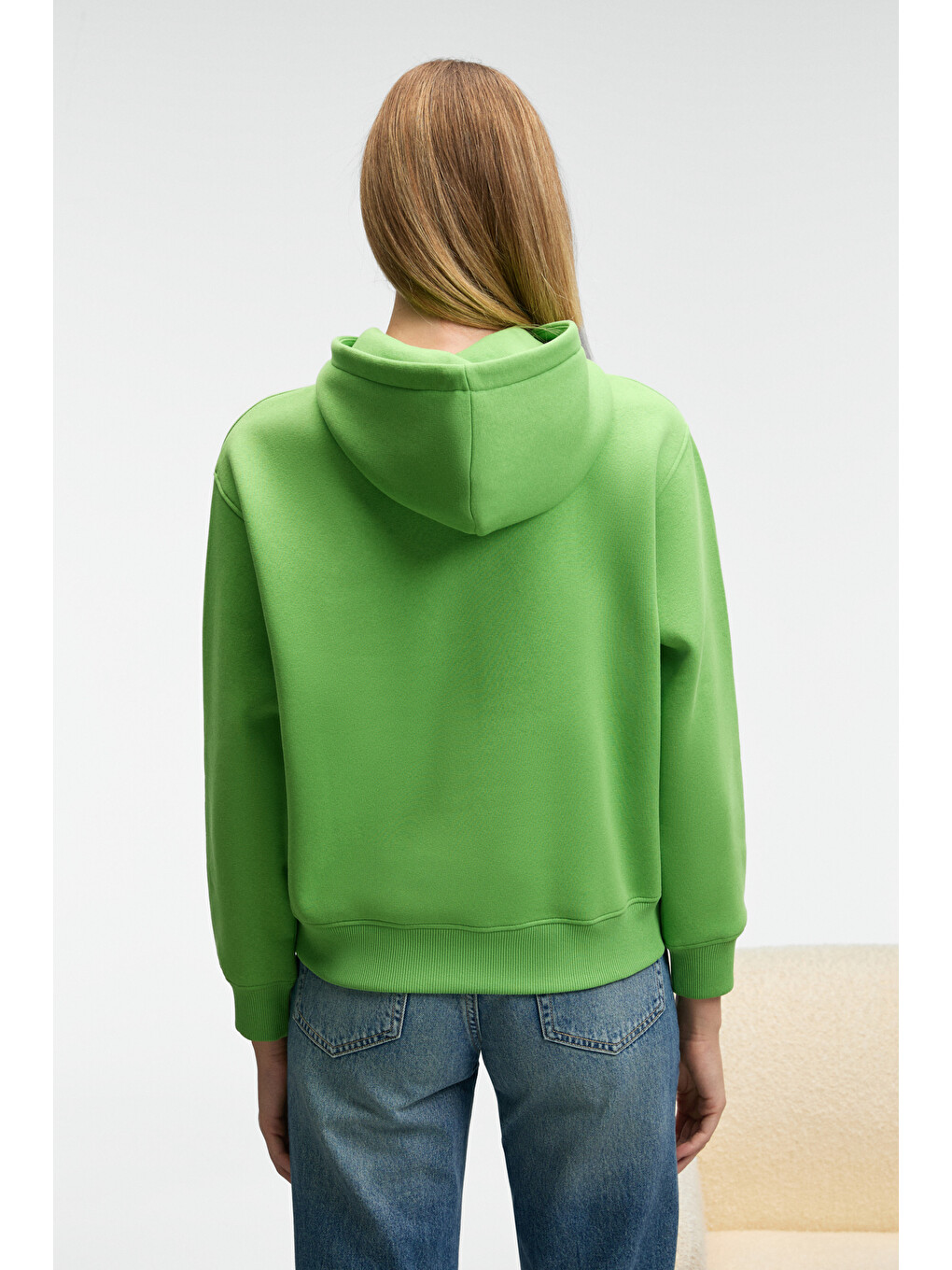 Melurea Kadın Nakışlı Kapüşonlu Comfort Fit Fıstık Yeşili Sweatshirt-5