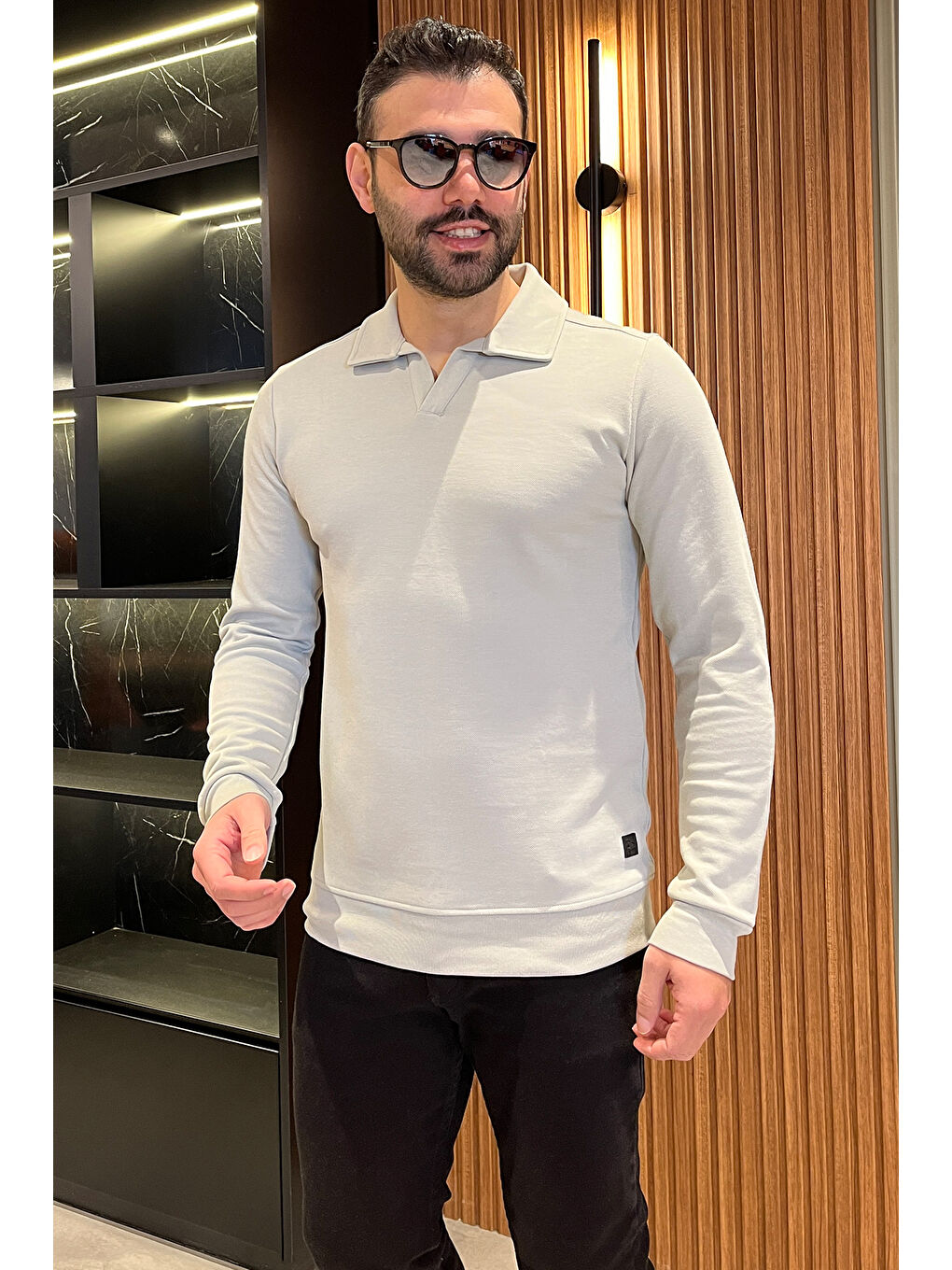 Mishar İtalia Gri Polo Yaka Erkek Sweatshirt