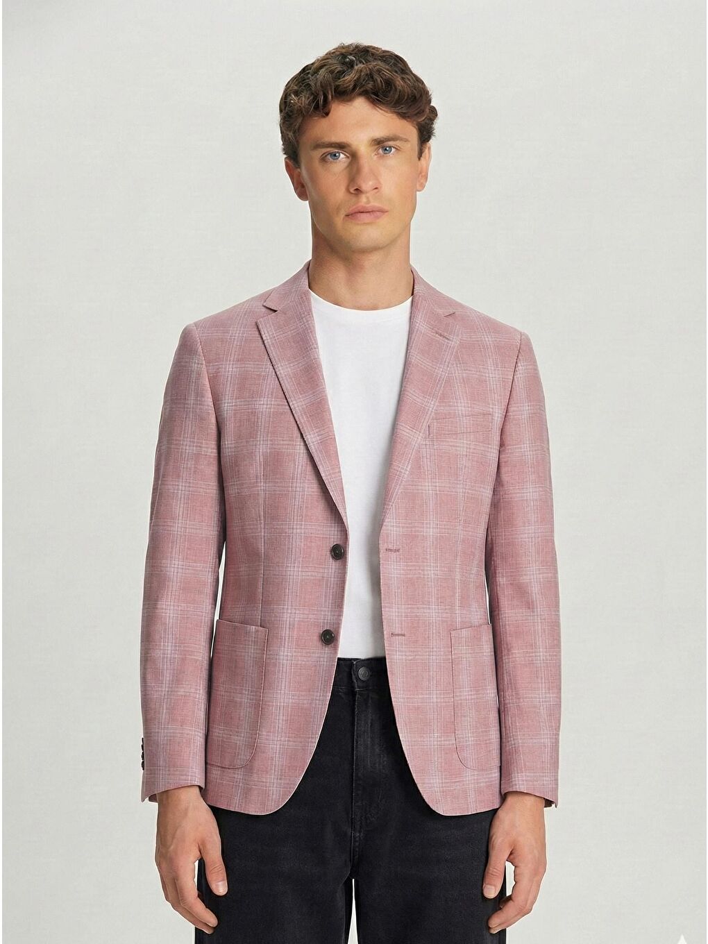 Kahverengi Erkek Kiremit Slim Fit Pamuklu Mono Yaka Kareli Casual Ceket