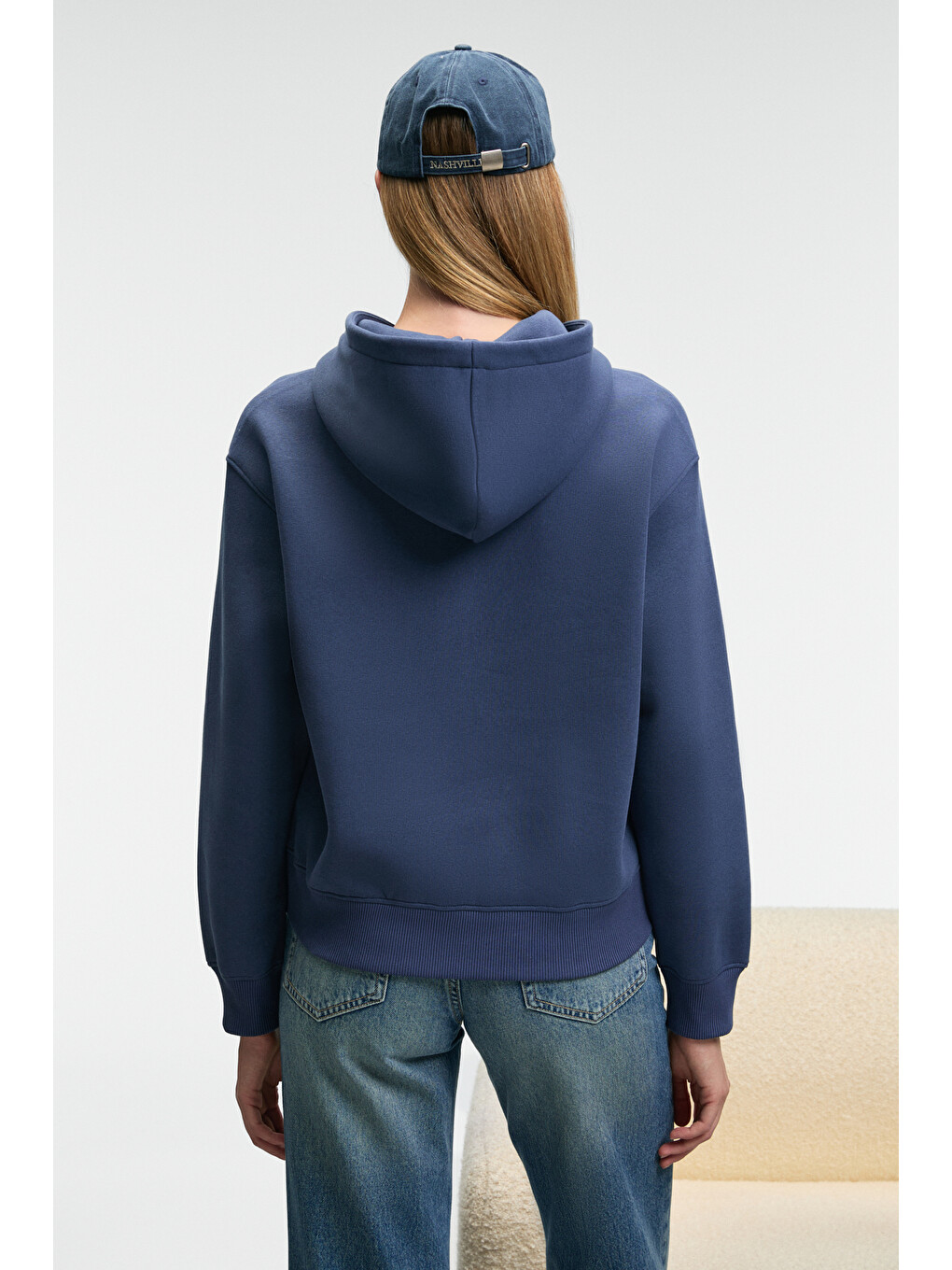 Melurea Kadın Nakışlı Kapüşonlu Comfort Fit Koyu Mavi Sweatshirt-5