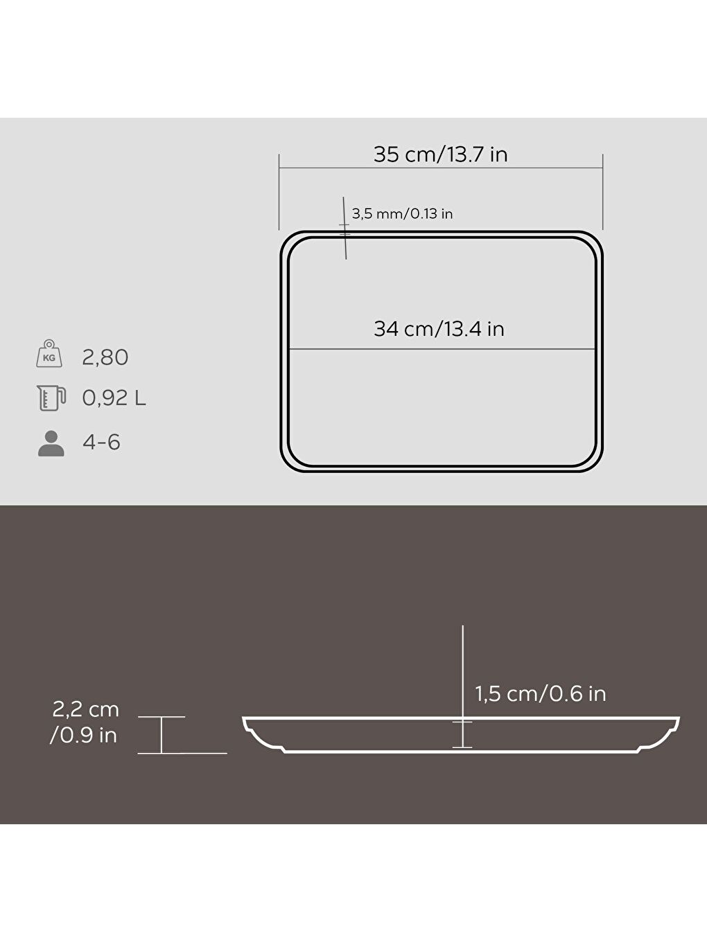 LAVA Siyah Dikdörtgen Servis Tabağı Ölçü 34x25cm. - 2