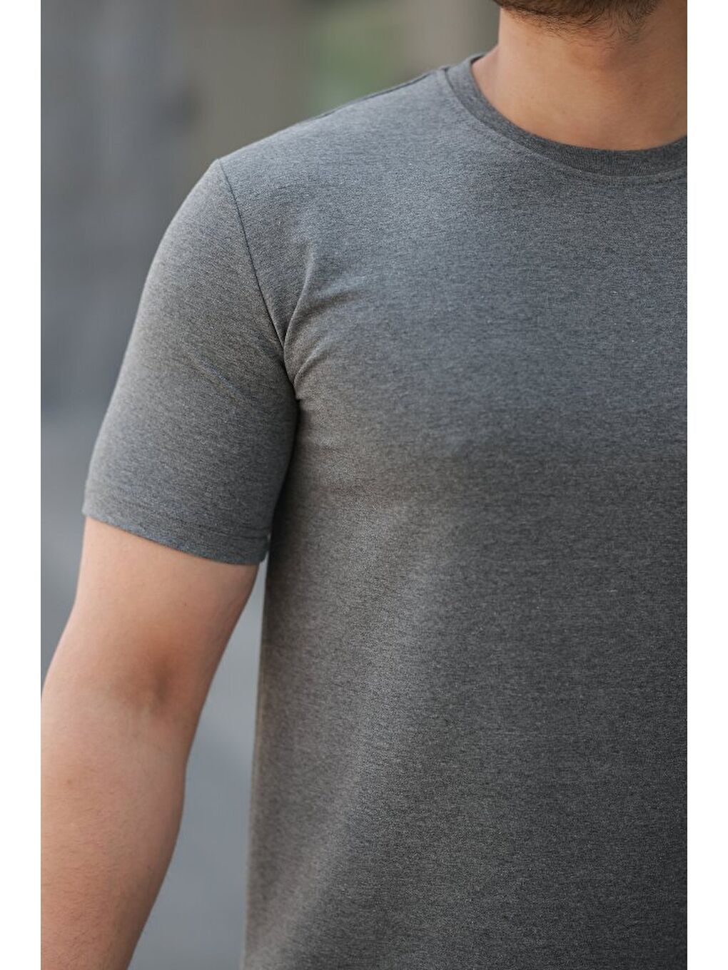 Gri Erkek Basic Kısa Kollu Tişört-2